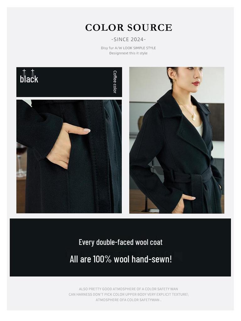 Women's Extra-Long Slim-Fit Over-the-Knee Double-Faced 100% Wool Queen Style Trench Coat for Autumn/Winter