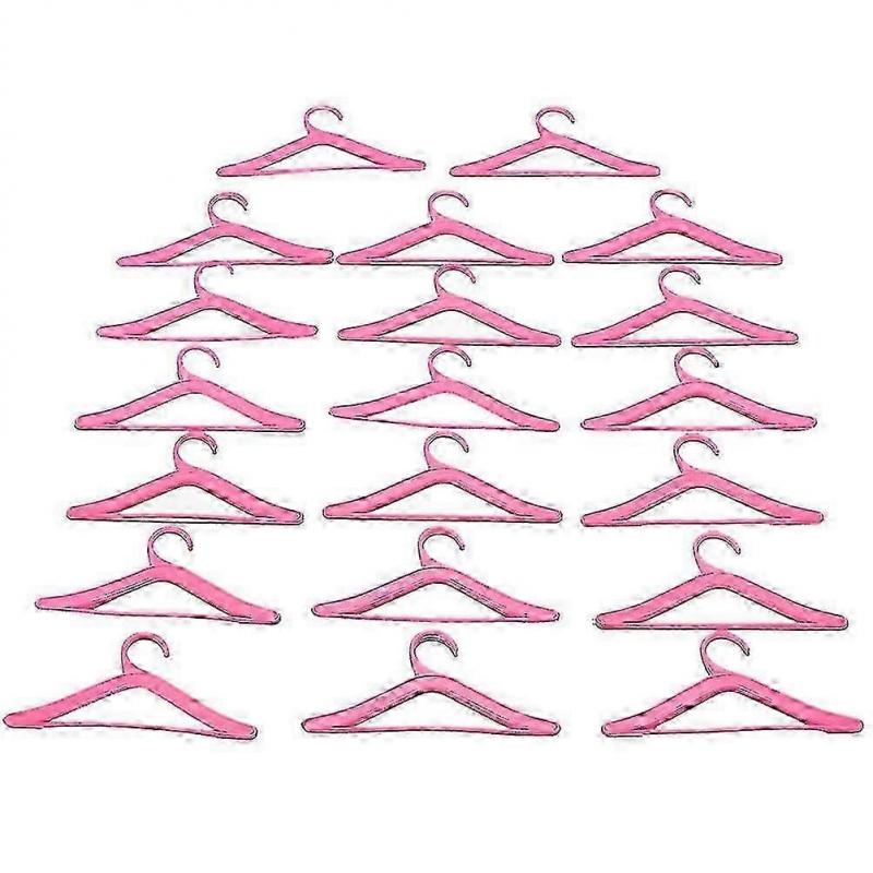 20 Pcs Pink Hangers For Barbies Dolls Clothes Accessories Plastic Hangers