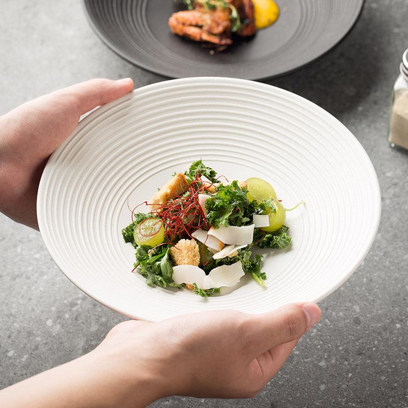 High-End Dou Li Bowl, Hotel Tableware, Japanese Threaded Ceramic Noodle Bowl, Frosted Plate, Ramen Large Soup Bowl, Salad Bowl