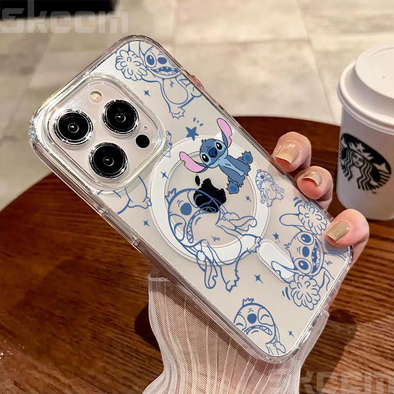 Disney Stitch And Angel Clear Case For Samsung Galaxy S25 S24 S23 S22 S21 Ultra Plus S20 FE For Magsafe Wireless Charging Cover
