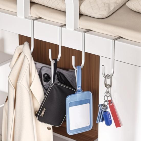 2/5Pcs Clothes Towel Hangers Over-Cabinet Hooks Strong Load-bearing Simple Installation Closet Wardrobe Door Hanging Hooks