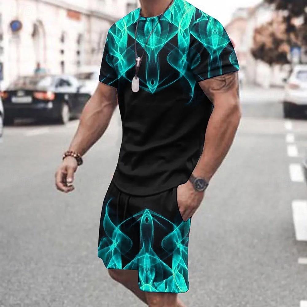 

Men s suit,Blue flame printed duvet set 3D Printing, O-neck ,Short Sleeve shorts,Casual,Lightweight Top,sport Wear ,casual ,Large Size,Fashion XL