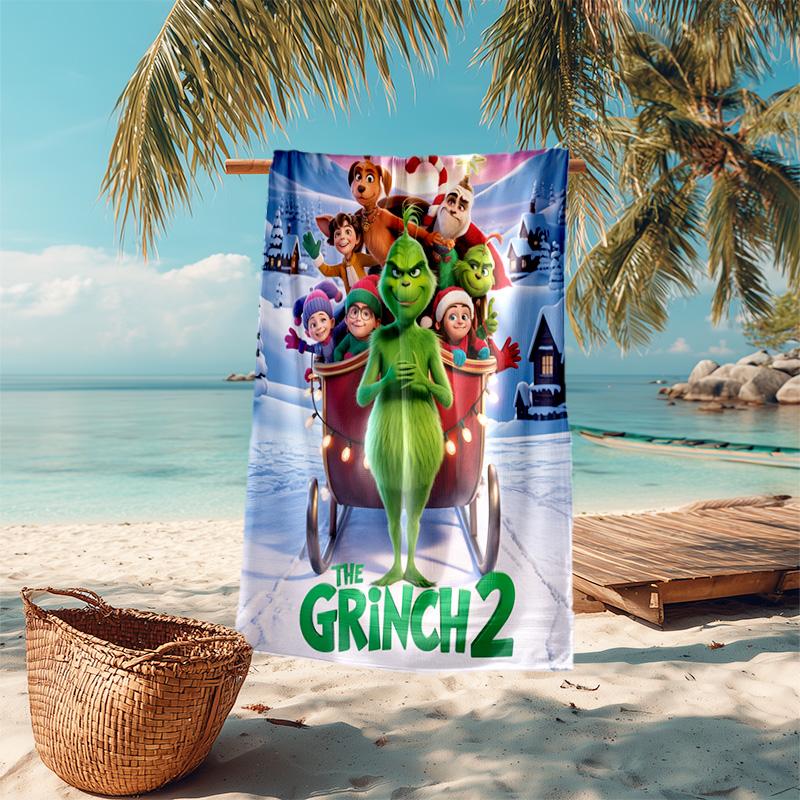 Christmas Gift Oscar Comedy Movie How the Grinch Stole Christmas Soft Beach Towel Outdoor Camping Vacation Swinging Beach Scarf Decorative Blanket B13