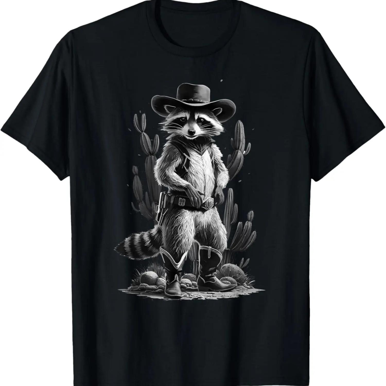 Vintage Raccoon Cowboy Cowgirl Trash Panda Western Country T-Shirt,Comfortable pure cotton S