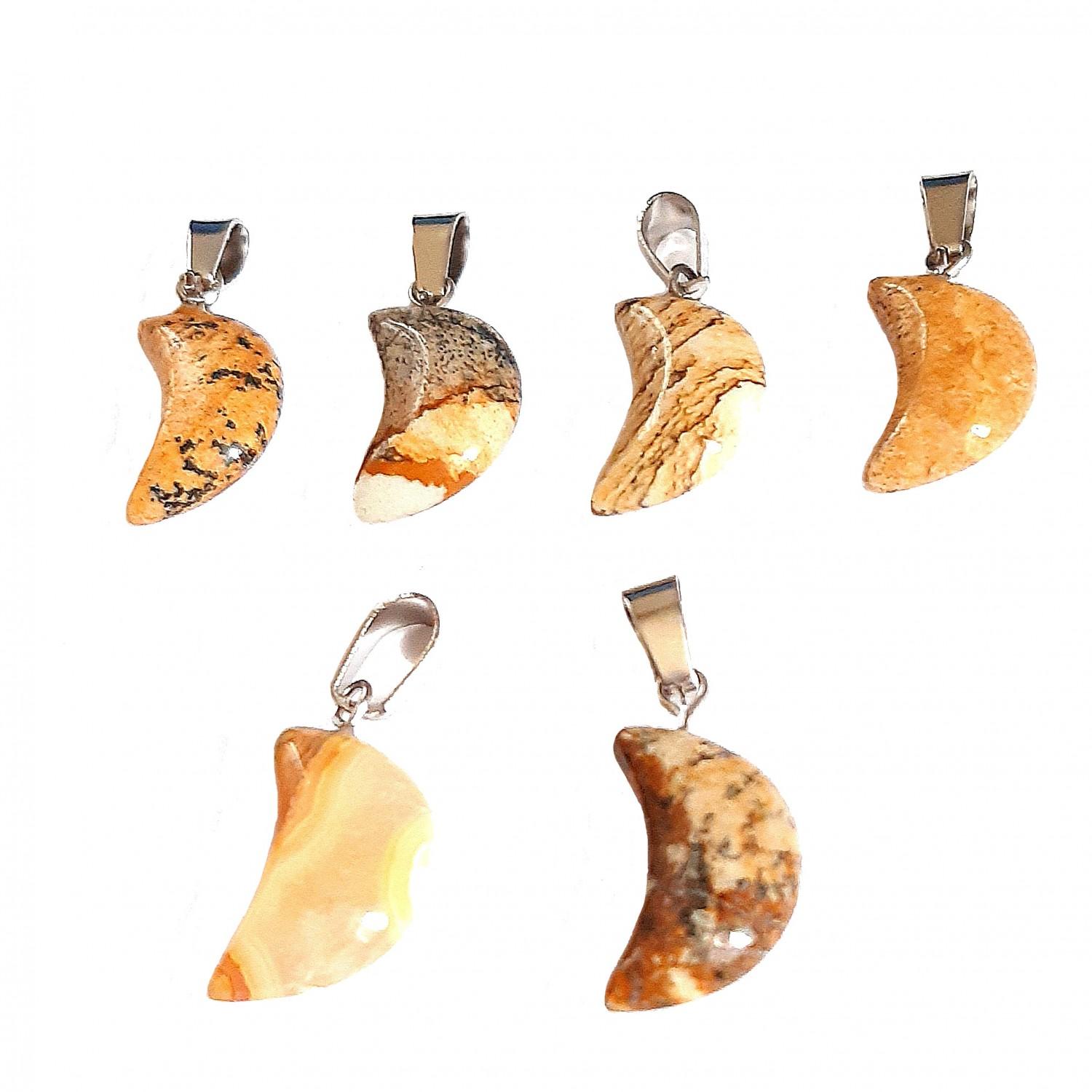 Pendentif petite lune en jaspe paysage + chaine