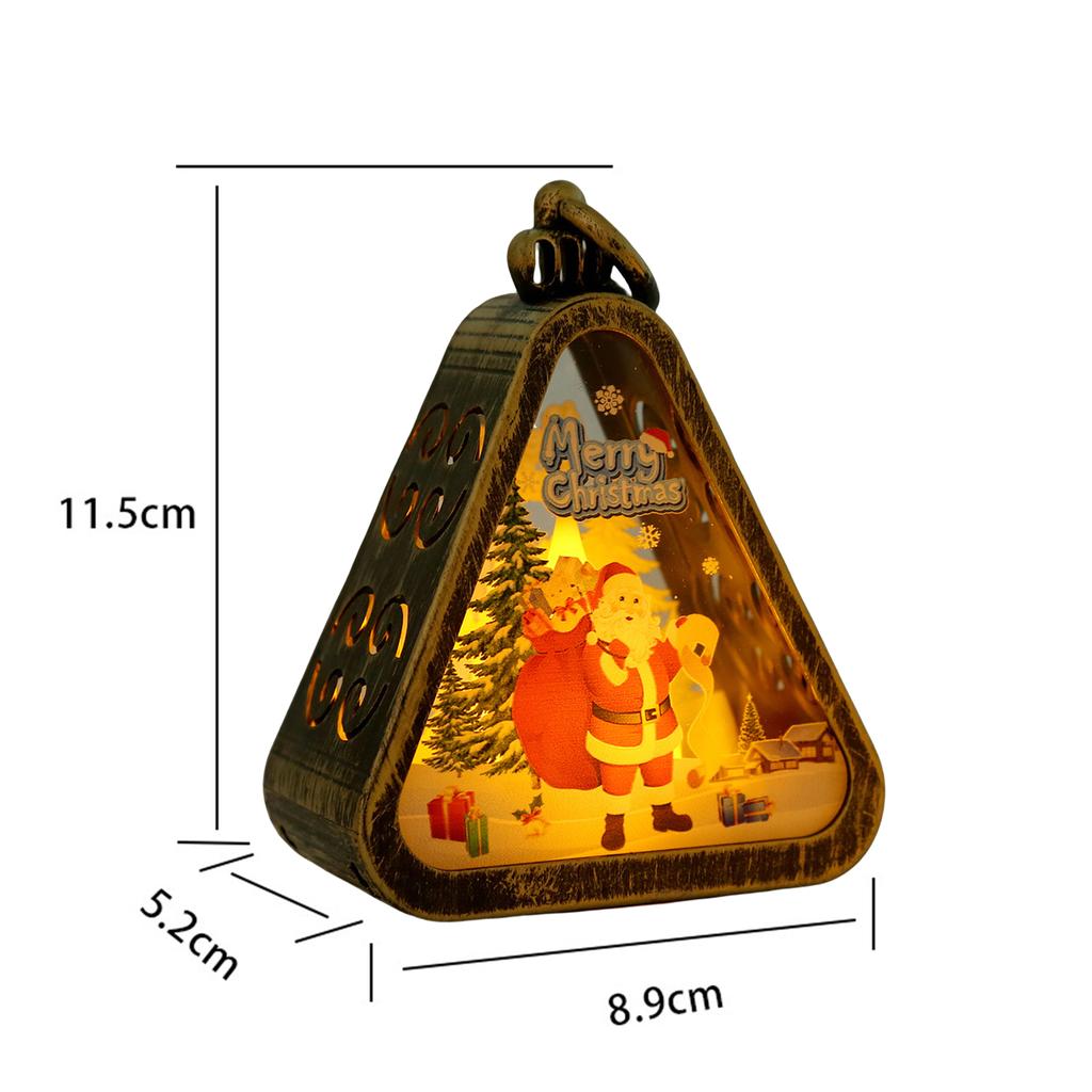 Mini Christmas LED Triangle Lantern Santa Claus Snowman Festival Lamp Bedside NightLight Xmas Holiday Table Decor Ornaments Gift