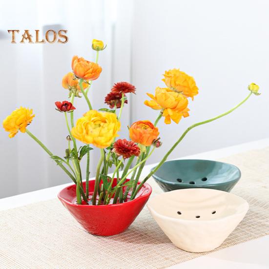 Ceramic Flower Frog Bowl Japanese Ikebana Vase Floral Arrangement Holder Desktop Flower Pot for Home Office Wedding Festivals