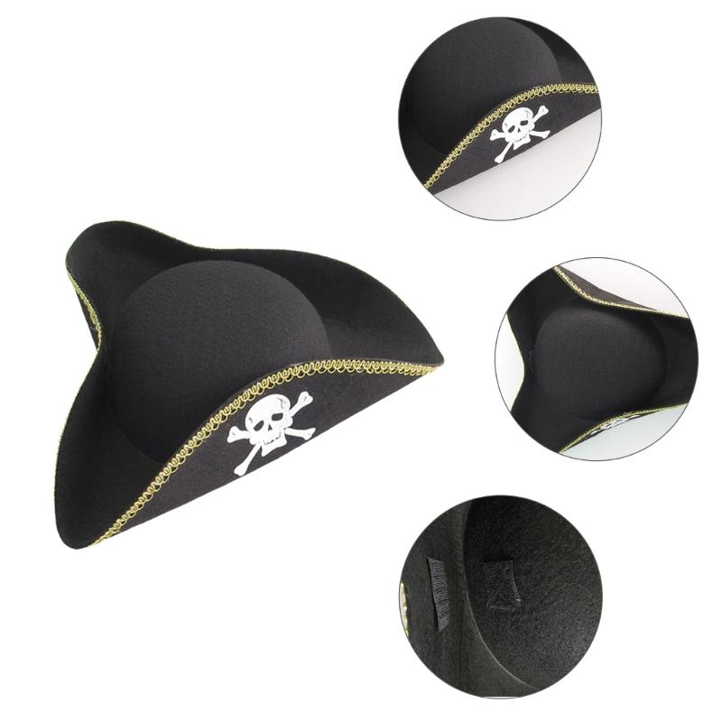 Soft Black Tricorn Hat Party Accessory Elegant Black Dress-up Theme Party Pirate