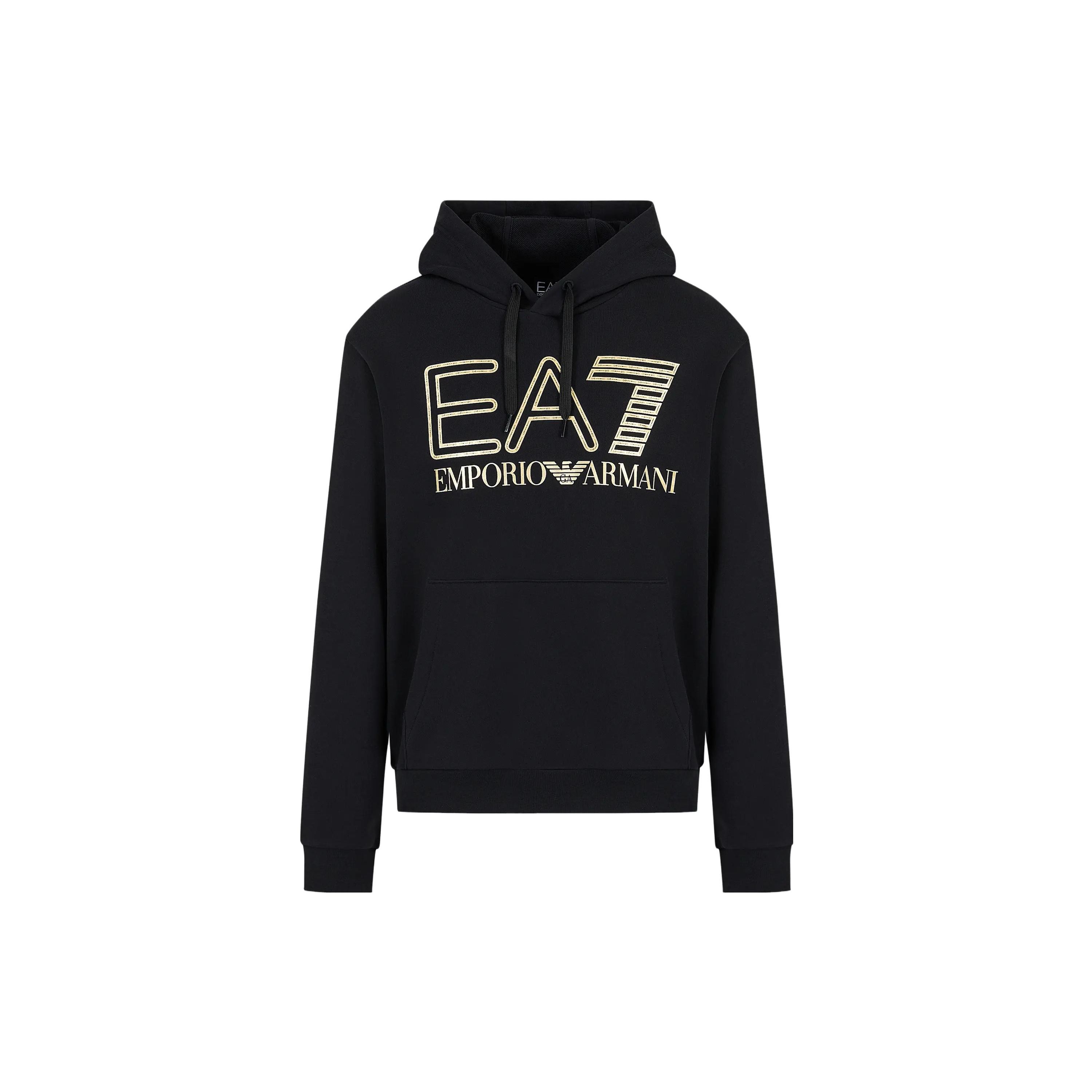 Emporio Armani FW23 EA7 Series Letter Logo Printed Hooded Long Sleeve Sweatshirt Men sweatshirt Black 6RPM09-PJSHZ-0208 L