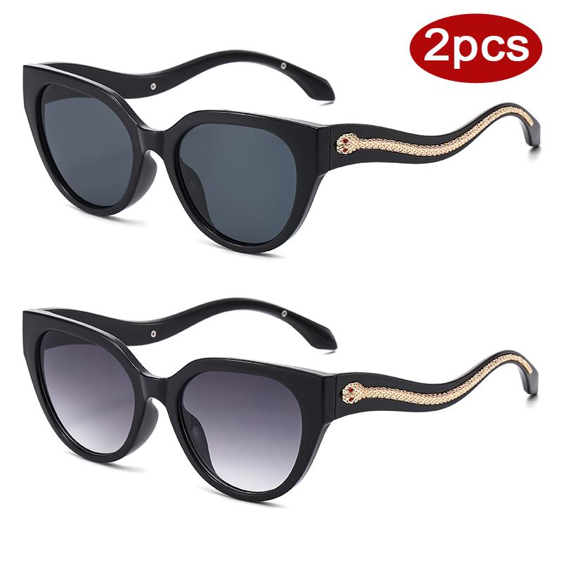 Protective Glasses 2pcs Fashion Cat Eye Sunglasses Women Snake Pattern Decoration Sun Glasses Gradient Lens Shades UV400 Eyewear