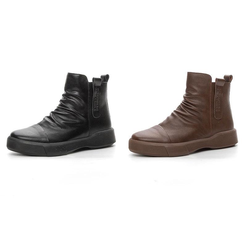 Retro Large Size Casual Short Boots Versatile British Leather Martin Boots Round Head Thick Heel Thick Sole Chelsea Boots