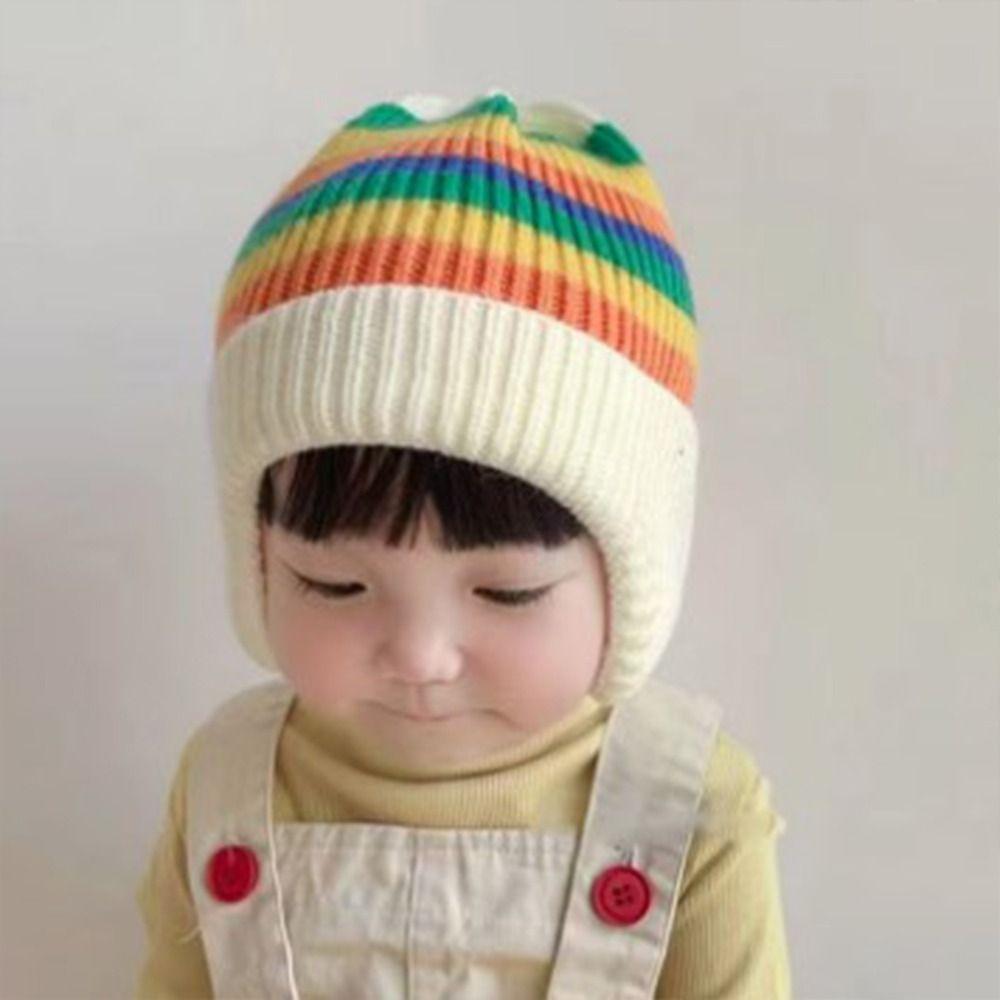 Soft Striped Rainbow Hat Korean Beanie Cap Colorful Baby Knitted Hat  Kids