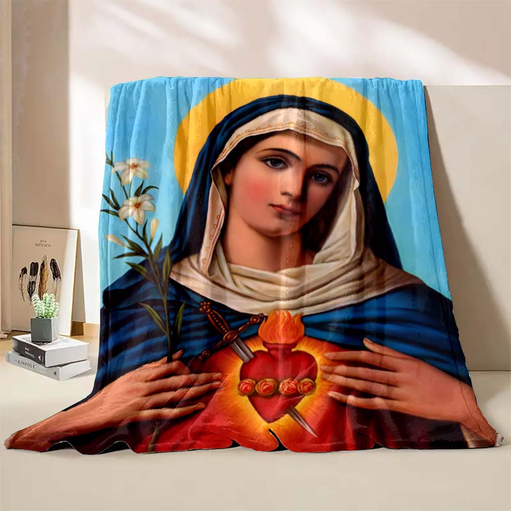 6 Sizes Jesus Virgin Maria Believer Pray Printed Blanket Soft and Comfortable Home Travel Blanket Adult and Child Warm Blanket