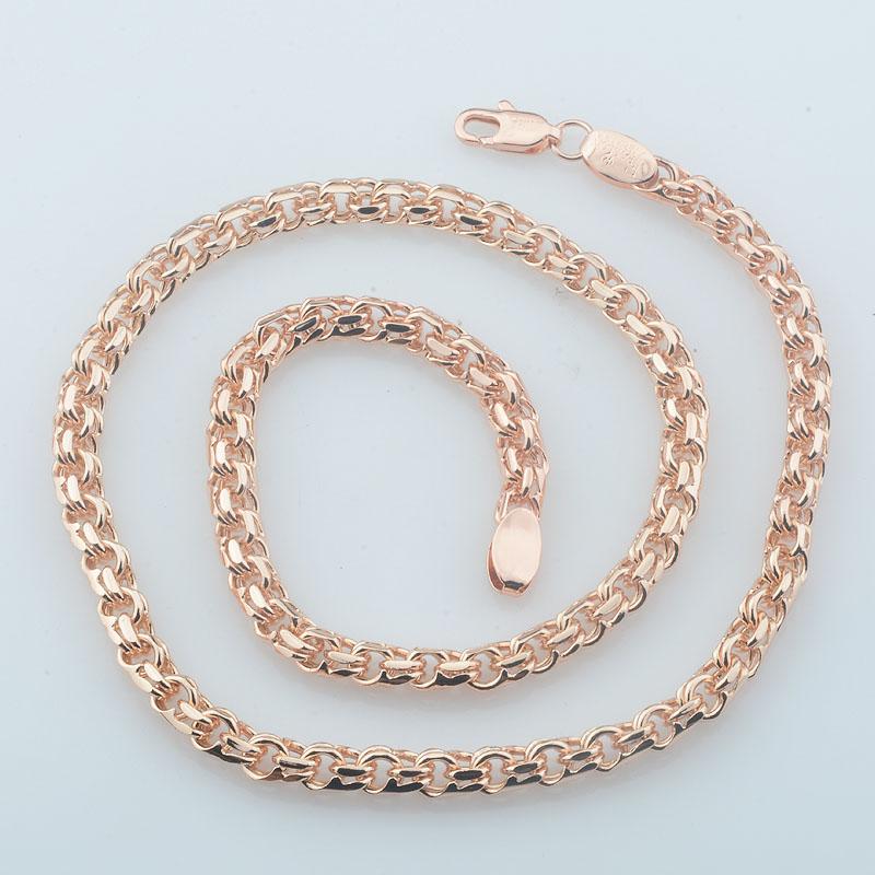 Set Collana e Bracciale Hip Hop a Maglia Rolo Doppia 6mm in Oro Rosa 585 Unisex 50+20cm