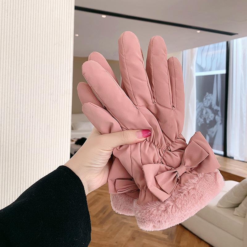 Student women's down cotton thickened cold-proof cute gloves women's season warm
