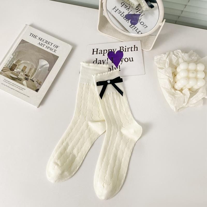 

Black And White Socks Women S Lace Bow Jk College Wind Tube Socks Japanese Lolita Sweet Beautiful Women Socks Stacking Socks One size fits all белый