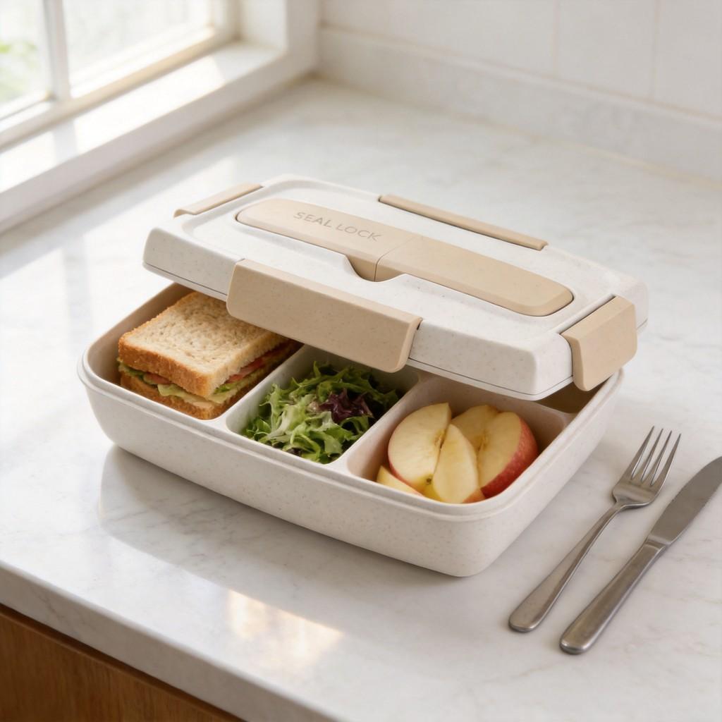 Wheat Straw Bento Box With Sealed Compartments For Adults And Office Lunches