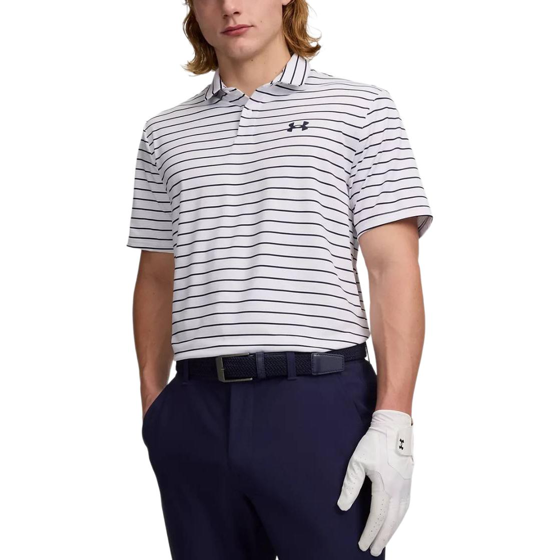 Under Armour Matchplay Stripe Outdoor Comfortable Casual Knit Lightweight Short Sleeve Golf Shirt Men tops 6010980-100 S