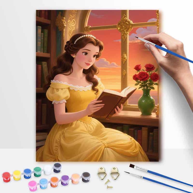 Disney Belle Reading Book Sunset Rose Paint by Numbers Painting Art Kit Home Decor Gift 20x30cm