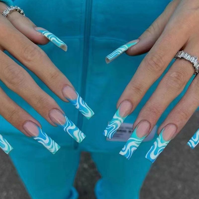 24 Stuks Herbruikbare Zelfklevende Nepnagels French Lang Ballet Roze Roos Contrast Lijn Press On Nagels