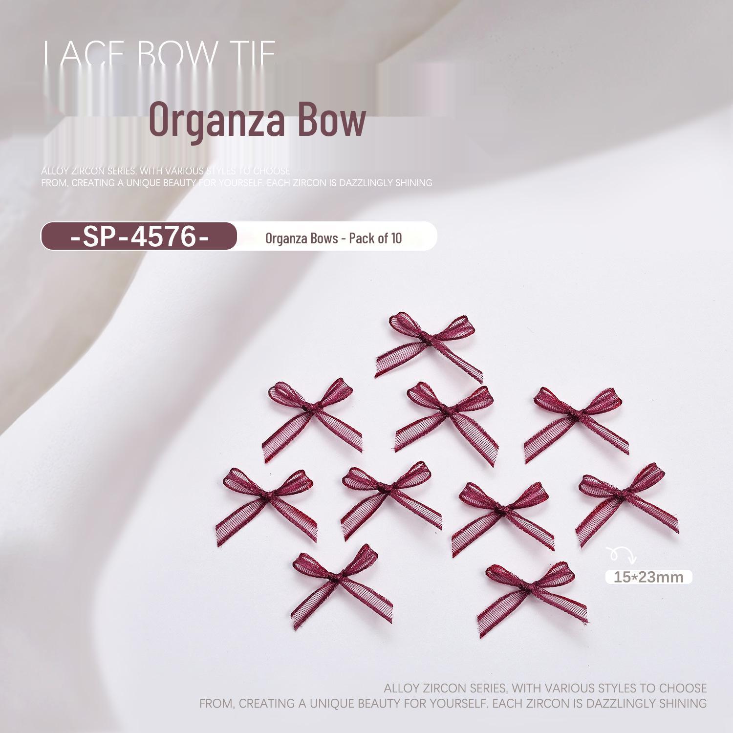 10-Piece 3D Nail Art Set: Organza Bow, Heart Rhinestone, Mesh Lace Accessories