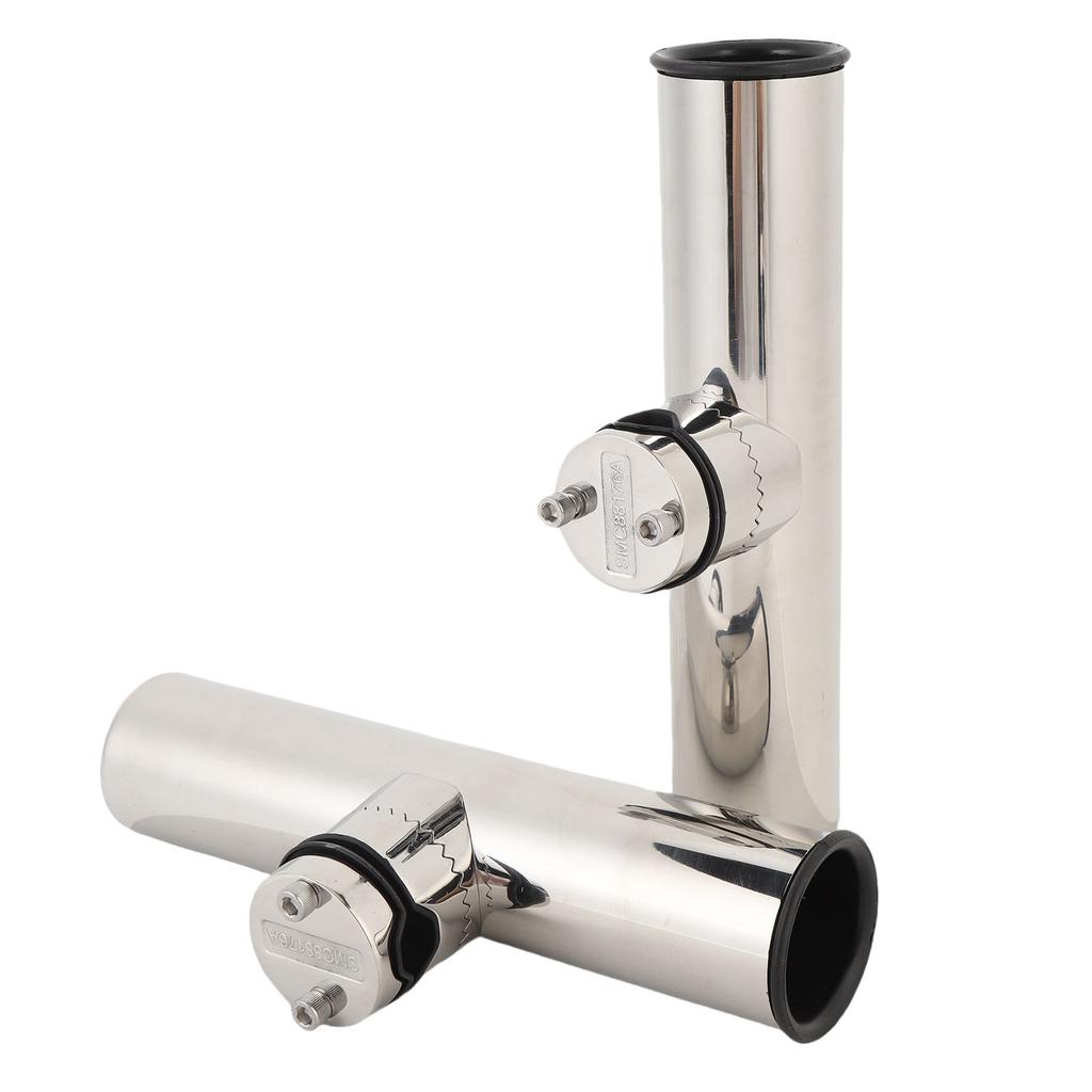 2PCS Tournament Style Boat Fishing Rod Holders Stainless Steel Clamp On Rail Mount Fishing Pole Holders Mounted To