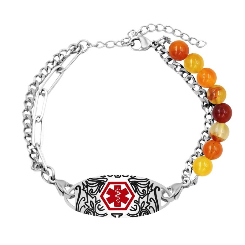 Verstellbares Medicals Alert ID-Armband mit gravierbarem Anhänger, Edelstahl, doppellagiges Armband, Handgelenkschmuck
