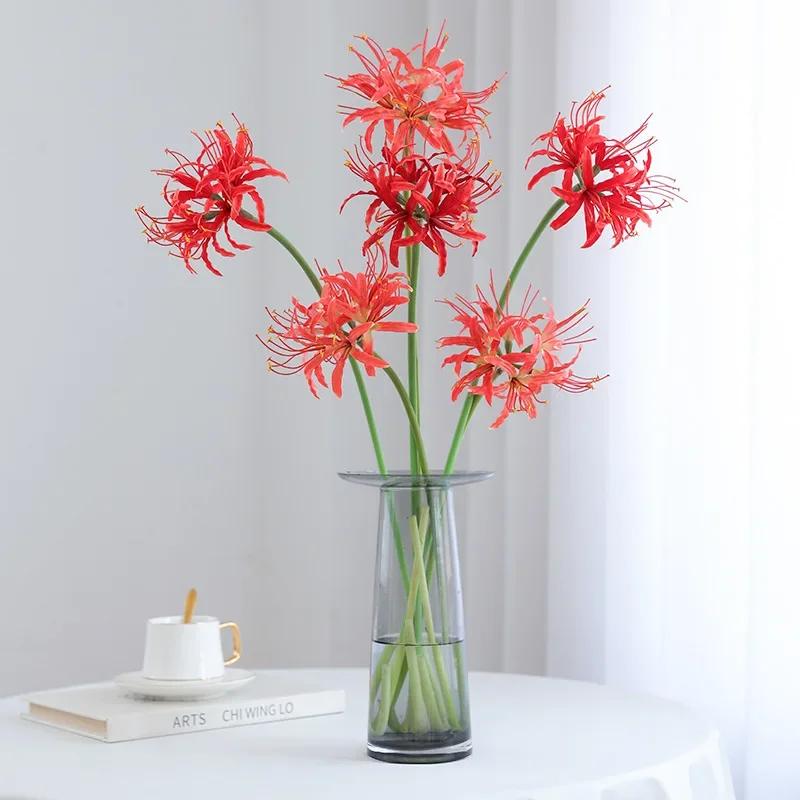 Wedding Decorative Artificial Flowers Silk Red Spider Lily Hall Decoration Simulation Flower 67cm Pink Red Spider Lilies Branch