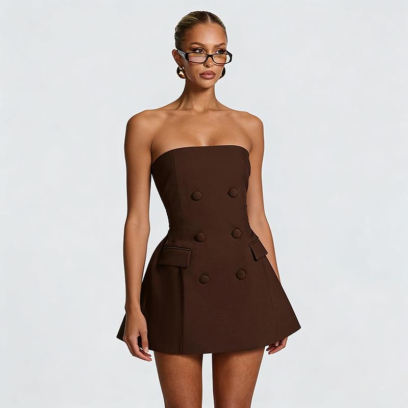 D25DS580 Europäischer & Amerikanischer Herbst/Winter Sexy Einfarbiger Schlank geschnittener Bandeau Knospenrock für Damen