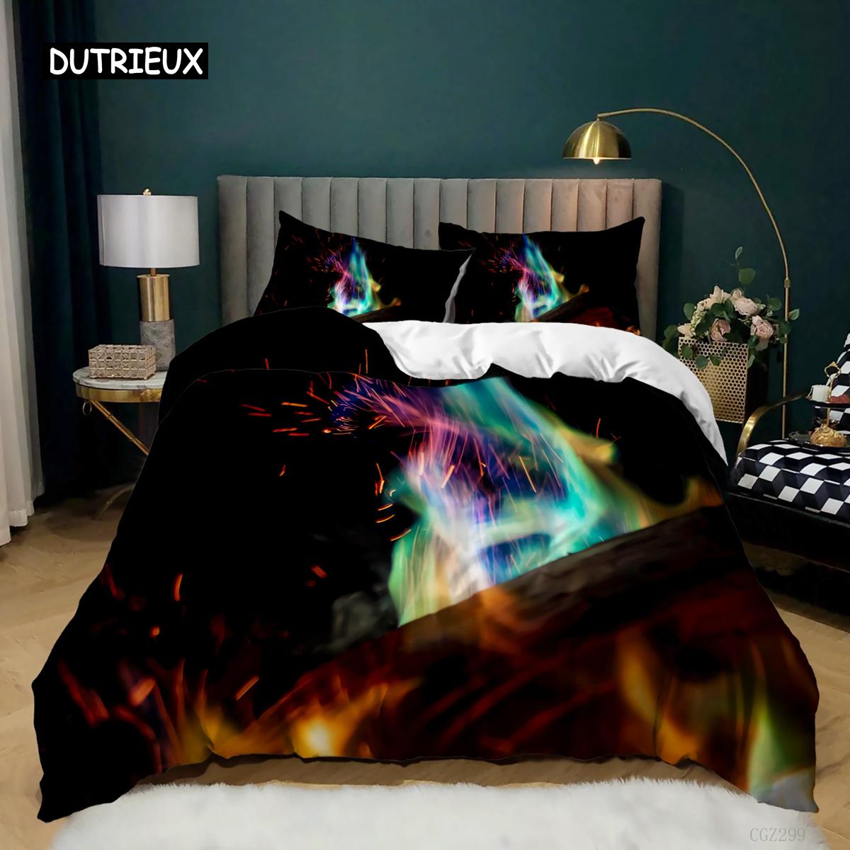 

Firewood Comforter Cover Collection Fine Microfiber Burning Flame Atmosphere Bed Linen Collection for Teens Adults Gentle Single Size Queen Size King EU single(135x200cm)