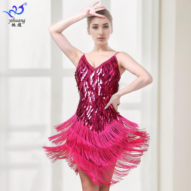 Latin Dance Sequin Fringe Dress Stage Performance Competition Party Costume Women