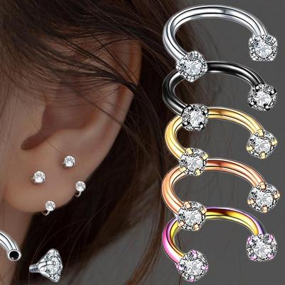 2Pcs 6/8/10/12mm Stainless Steel Zircon Piercings Earrings Horseshoe Ring Piercing Nose Ear Belly Rings Body Jewelry For Women