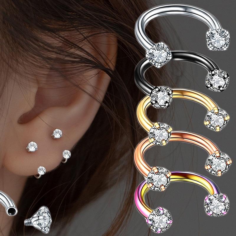 2Pcs 6/8/10/12mm Stainless Steel Zircon Piercings Earrings Horseshoe Ring Piercing Nose Ear Belly Rings Body Jewelry For Women