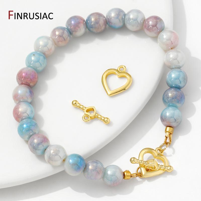 14/18K Gold Plated Brass Heart Shape OT Clasps Connector,Toggle End Clasps Hooks For DIY Jewelry Making Accessories