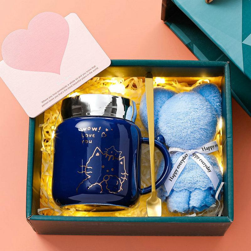 4pcs Water Cup Gift Box Ceramic Cup Creative Simplicity Mark Cup Opening Event Gift Companion Gift Set Office Cup Birthday Gift