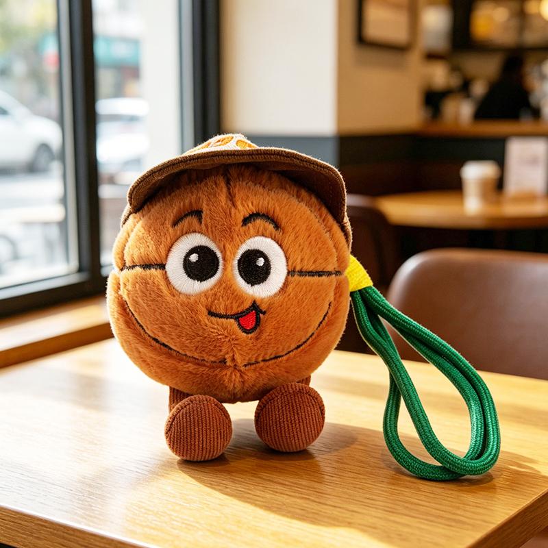 Cartoon Sports Ball Plush Keychain Cute Mini Stuffed Basketball Football Soccer With Hat Soft Toys Kawaii Bag Charm