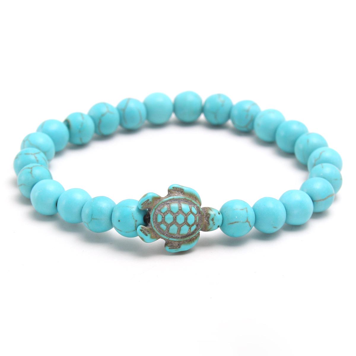 Браслет черепаха из натурального камня: Эластичный браслет из бирюзы, вулканического камня и тигрового глаза