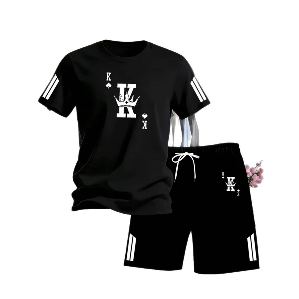 Herren Sommer Netz Poker Karten Druck T-Shirt & Shorts Set