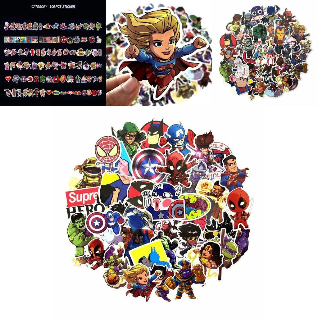 100pcs Multicolor Super Hero Stickers For Luggage Laptop Skateboard Bicycle Car