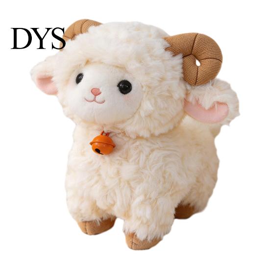 Stuffed Toy with Bells Cute Sheep Plush Doll Bell, Soft Animal Stable Standing Fluffy Croissant Figurine Toy, Curly Fabric Embroidery Details