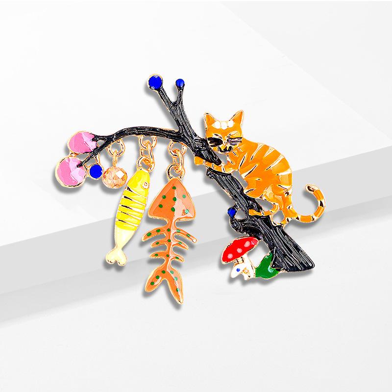 Brooch dripping cat and fish brooch pin cute brooch accessories animal high-end sweater buckle