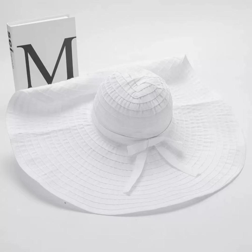 Sunscreen DIY Moldable Wide Brim Hat Bowknot Women Sun Hat Simple Plastic Bucket Hat  Travel