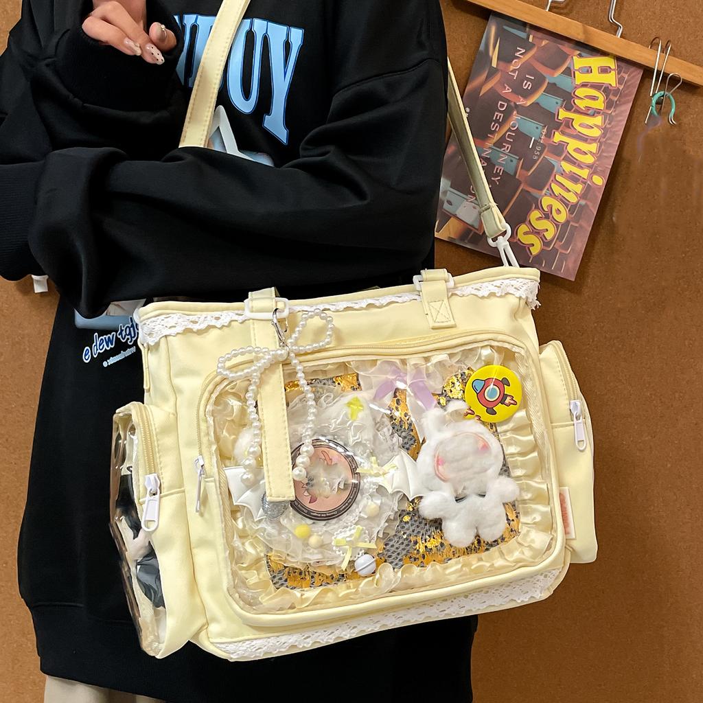 Y2K Cute Japanese Ita Bag Lolita Girl Transparent Shoulder Tote Bag Large Capacity Crossbody Casual Bag DIY Display Handbags