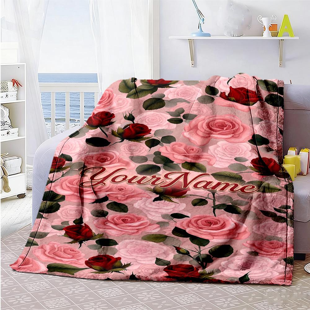 Rose Personalized Name Blanket Cozy Customizable Blanket Soft Warm Cozy Versatile for Office Chair Seaside Picnics Livingroom Four Seasons Multipurpos