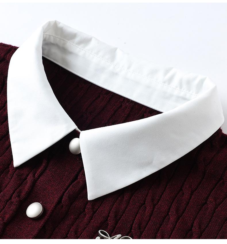 Elegant Two-Piece Look: Turn-Down Collar Long Sleeve Knitted Cardigan for Women - 2025 Autumn Collection Fashion Top