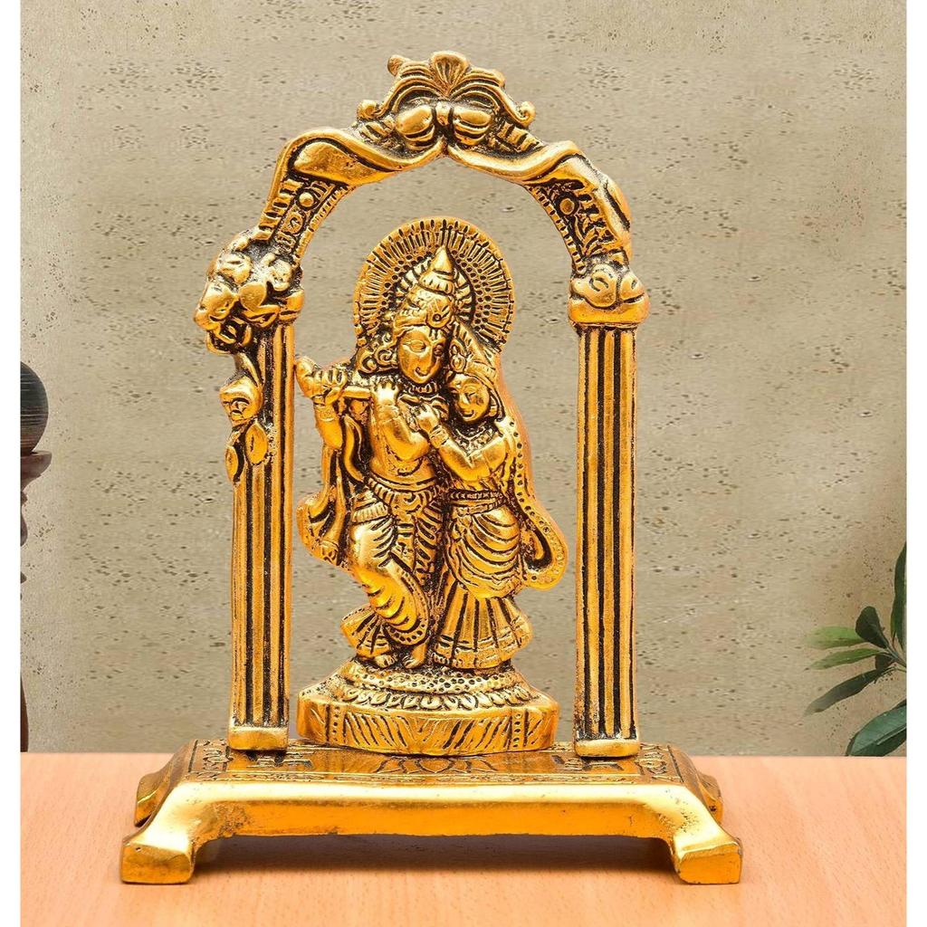 Prydnadsföremål / Gudsidol / Gudsstaty / Radha Krishna Murti Dekorativt prydnadsföremål - 18 cm (Aluminium, Guld)