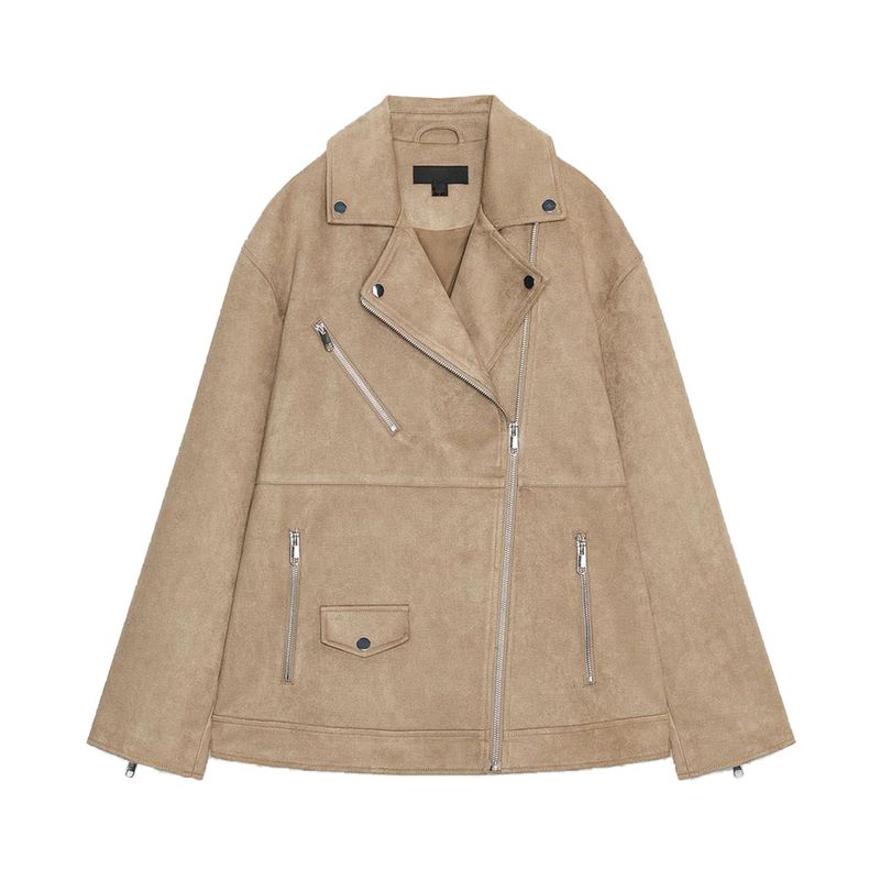 Fall New Women's Clothing Fashion Wind Loose Zip Suede Effect Motorcycle Jacket 3046284