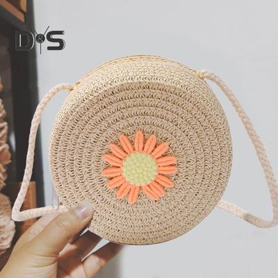 Borsa a Spalla per Bambini Paglia Intrecciata Decorazione Fiori Stile Pastorale Borsa a Tracolla Chiusura con Cerniera Cinturino Regolabile Borsa a Spalla per Quotidiano Festa Lavoro Appuntamenti