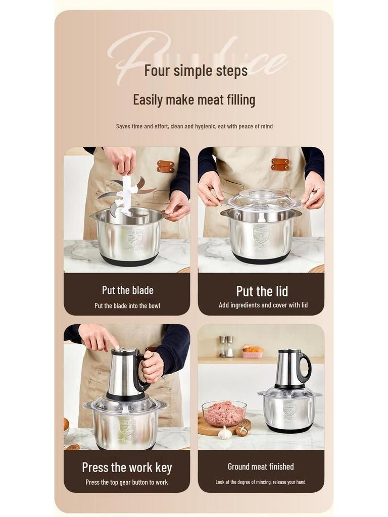 Electric Stainless Steel Meat Grinder & Multi-functional Chopper for Pepper, Garlic, and Vegetables