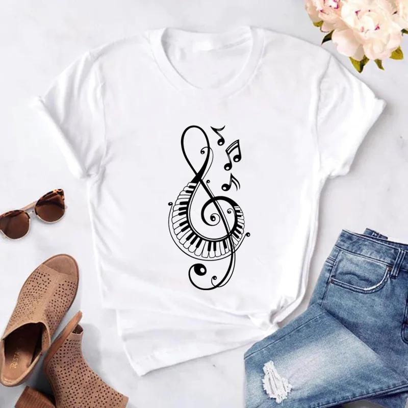 New Unisex T Shirt Music Note Printed Tshirt Female Summer Casual Short Sleeve Oneck Tshirt Tops Tops for Unisex Tops